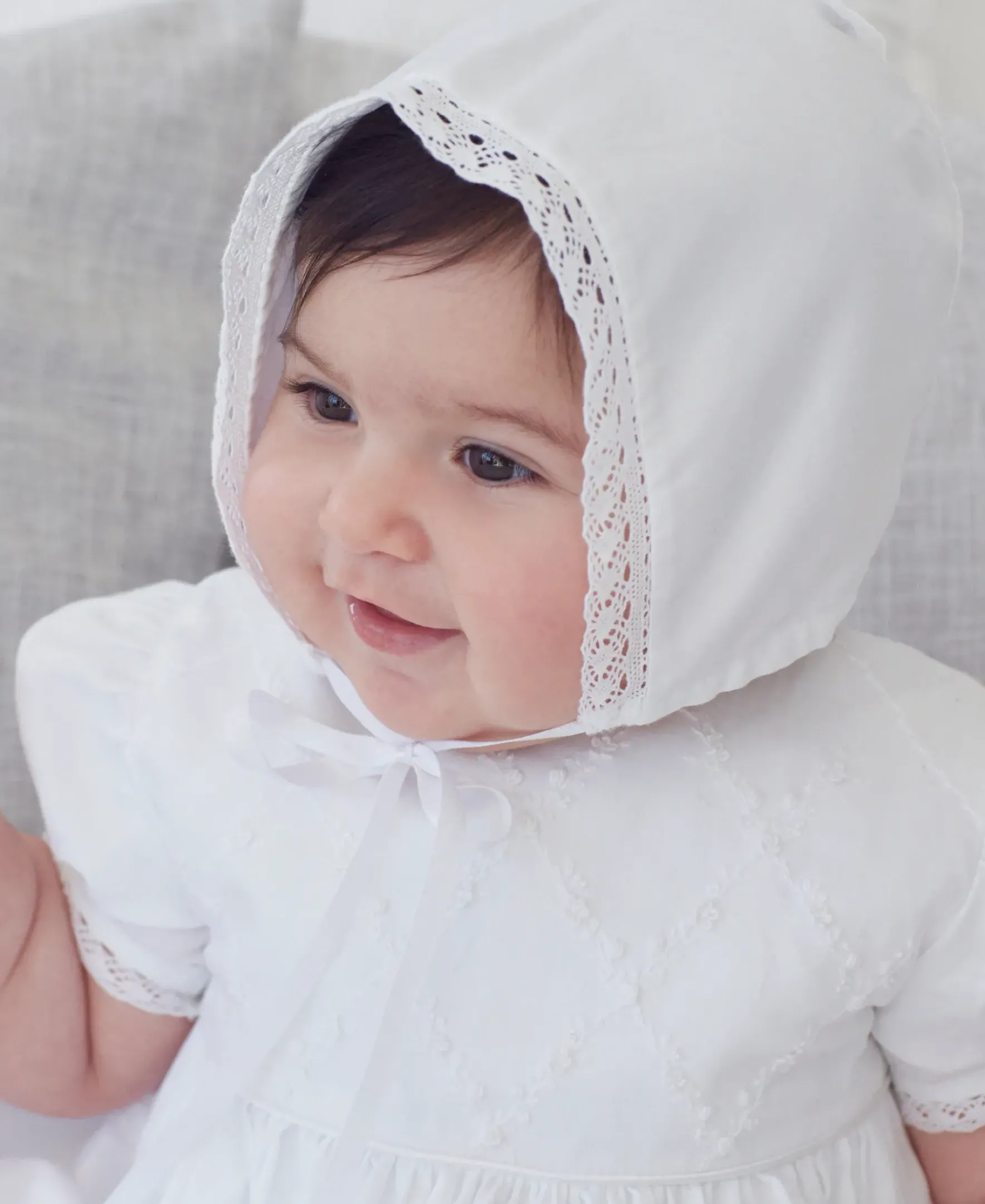 Kissy Kissy Annalise Christening Gown & Hat Set> Hats|Smocking + Hand Embroidery
