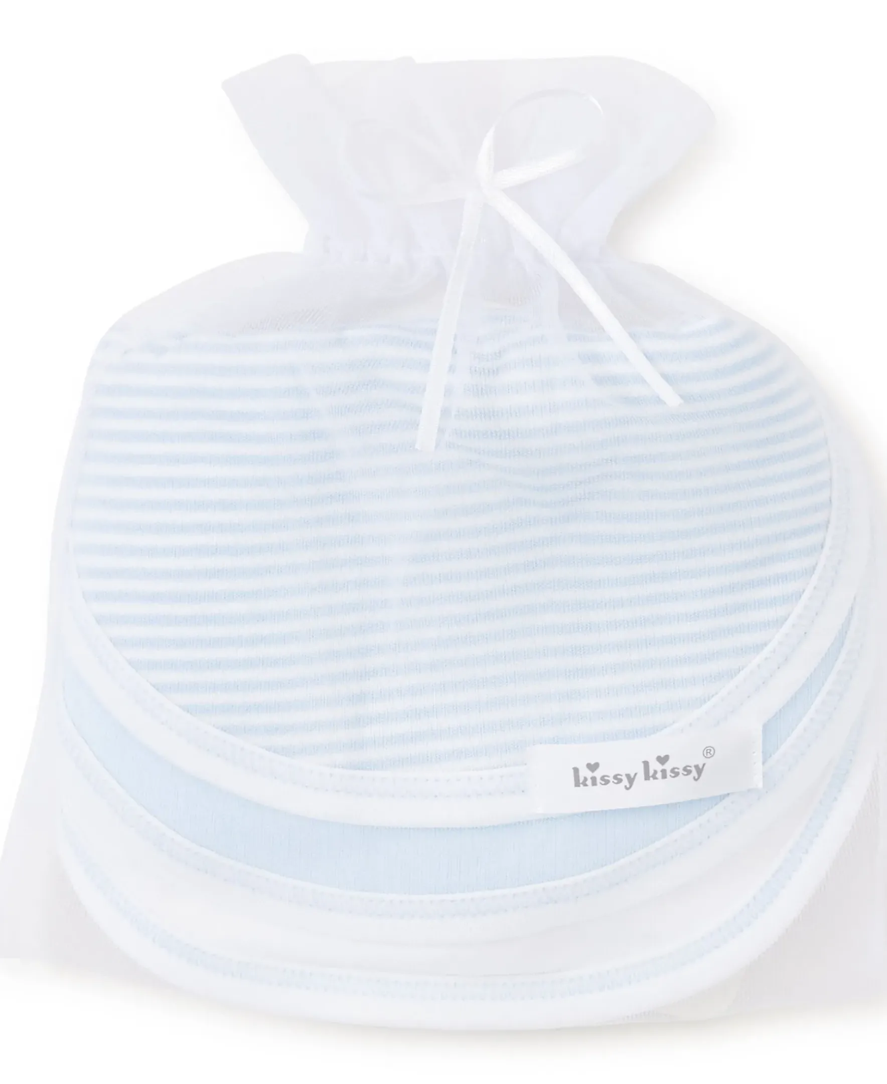 Kissy Kissy Blue Stripe 3 Pack Bib Set w/ Tulle Bag> Bibs|Multipacks + Sets