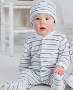 Kissy Kissy Blue Stripe Velour Footie & Hat Set> Hats|Footies