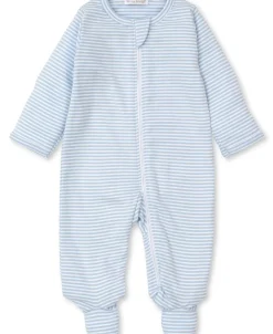 Kissy Kissy Classic Rib Blue Stripe Zip Footie> Footies|Pajamas