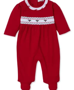 Kissy Kissy CLB Holiday Medley 24 Hand Smocked Mistletoe Footie> Footies|Smocking + Hand Embroidery
