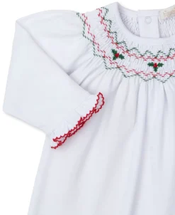 Kissy Kissy CLB Holiday Medley 24 White Hand Smocked Mistletoe Dress Set> Dresses + Bubbles|Smocking + Hand Embroidery