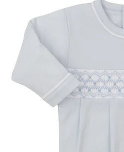 Kissy Kissy CLB Summer 25 Blue Hand Smocked Footie> Footies|Smocking + Hand Embroidery