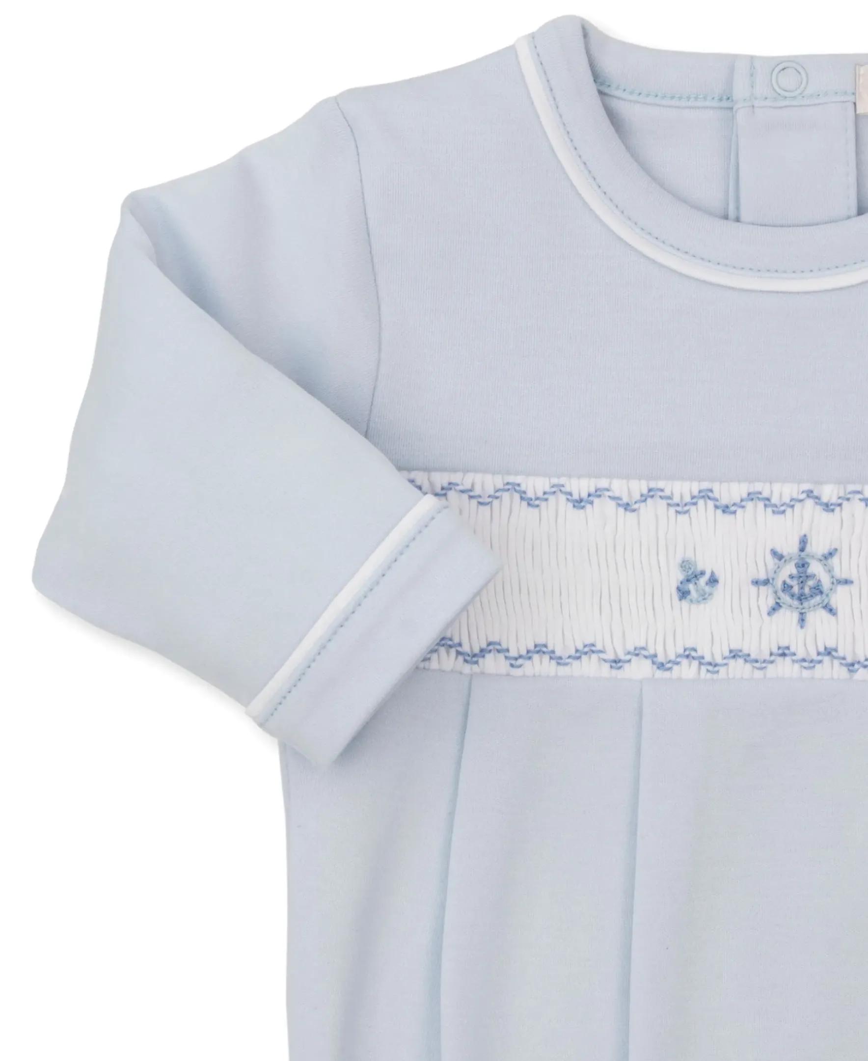 Kissy Kissy CLB Summer Medley 25 Blue Hand Smocked Footie> Footies|Smocking + Hand Embroidery