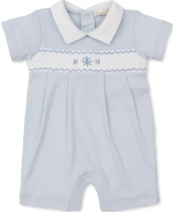 Kissy Kissy CLB Summer Medley 25 Blue Hand Smocked Playsuit> Playsuits|Smocking + Hand Embroidery