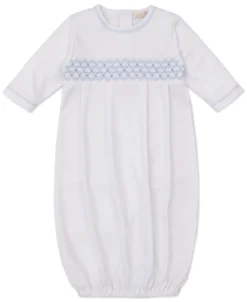 Kissy Kissy CLB Summer 25 White/Blue Hand Smocked Sack> Smocking + Hand Embroidery|White Basics