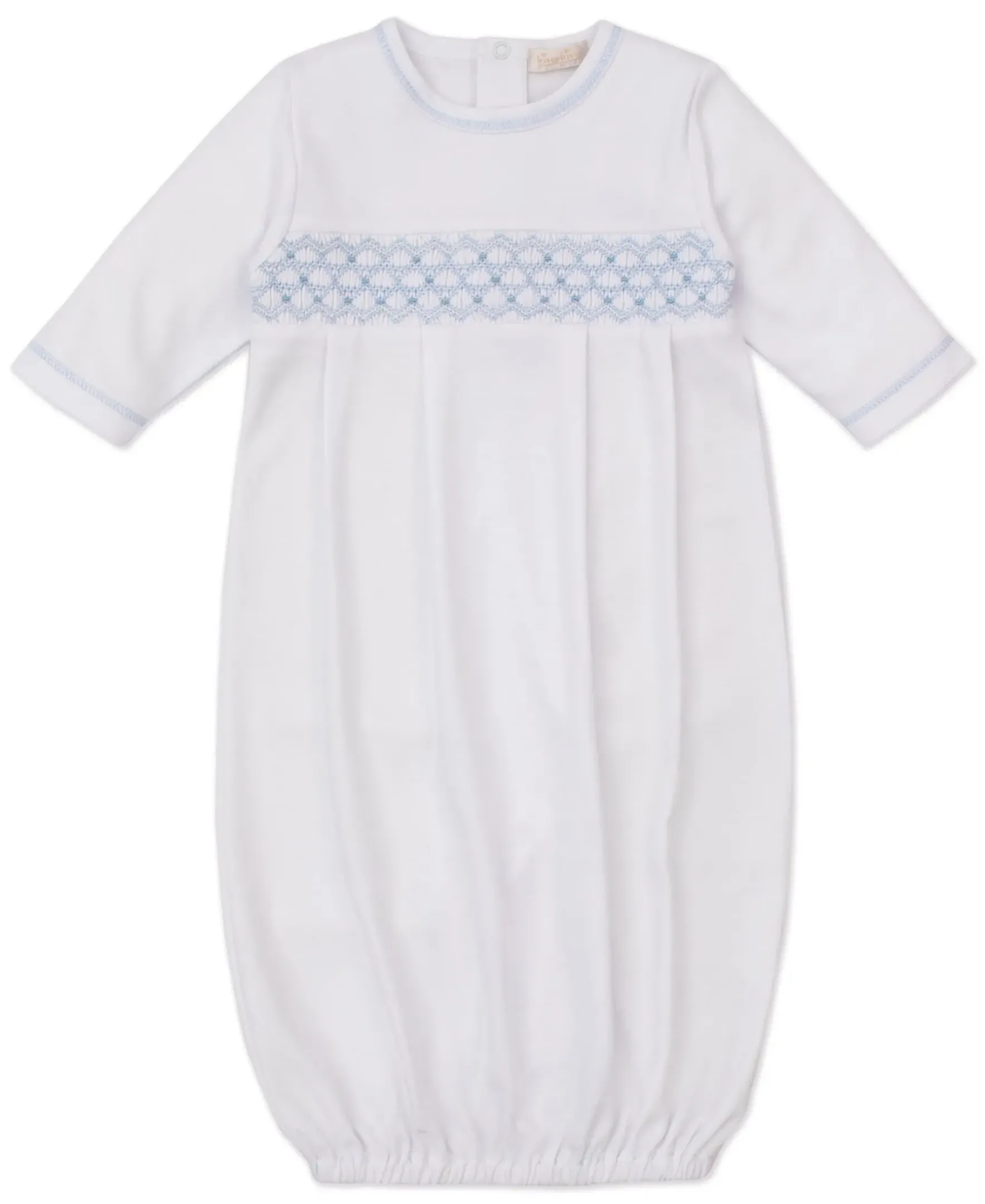 Kissy Kissy CLB Summer 25 White/Blue Hand Smocked Sack> Smocking + Hand Embroidery|White Basics