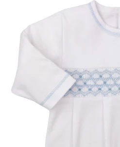Kissy Kissy CLB Summer 25 White/Blue Hand Smocked Sack> Smocking + Hand Embroidery|White Basics