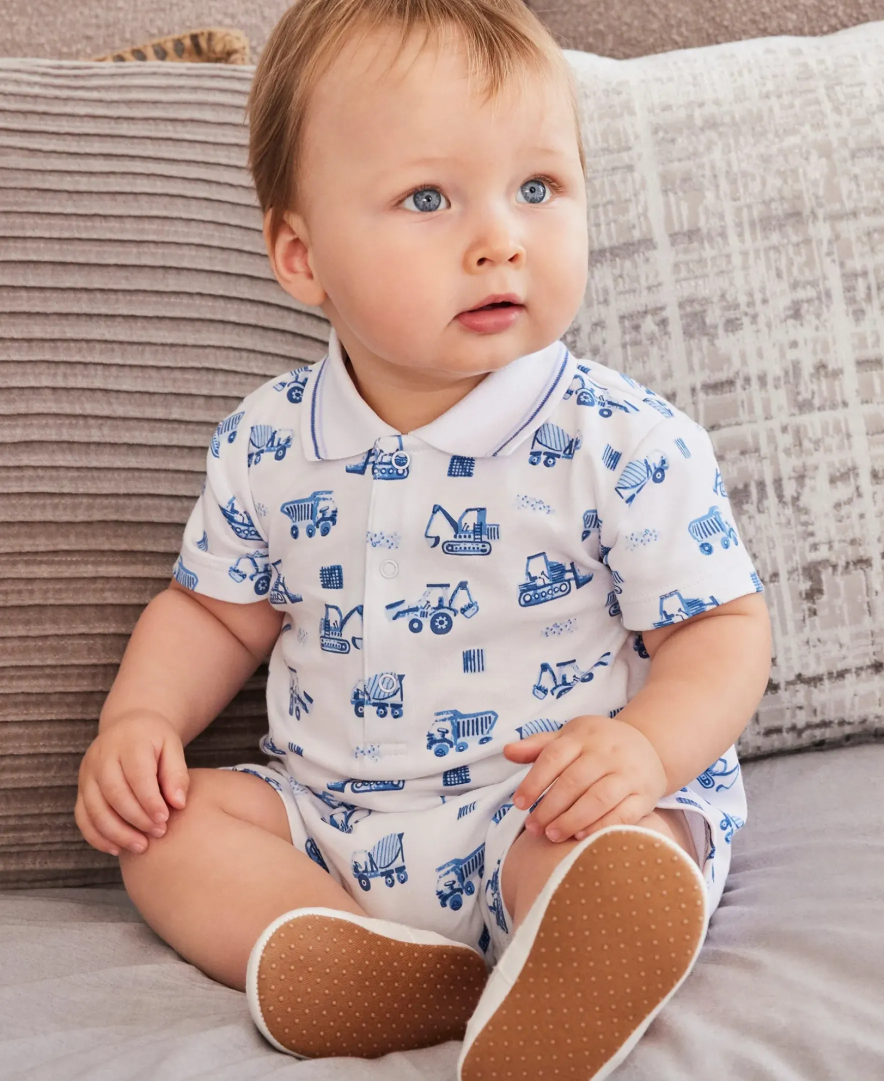Kissy Kissy Construction Trucks Short Playsuit> Playsuits|Rompers