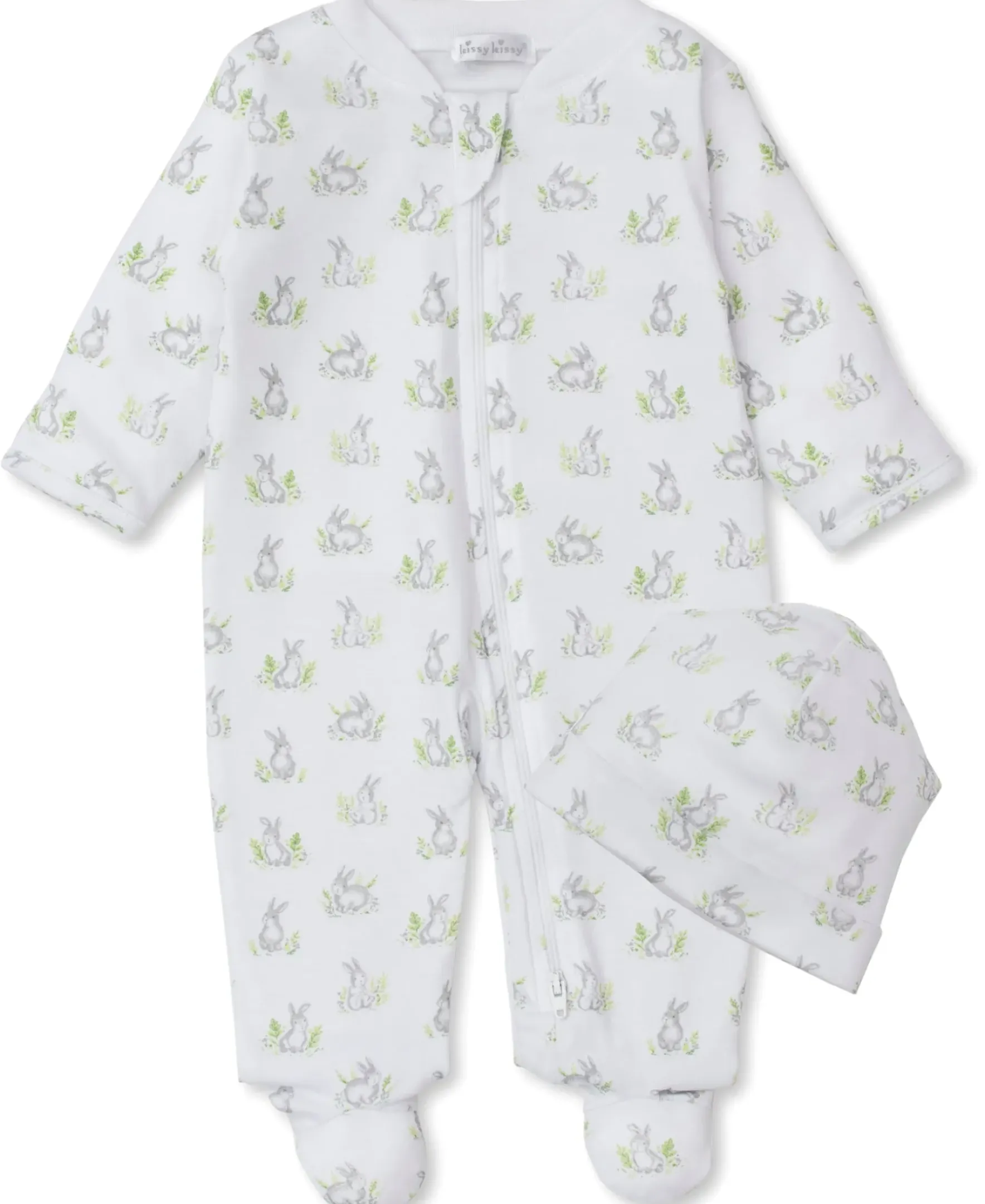 Kissy Kissy Cottontail Hollows Zip Footie & Hat Set> Hats|Footies