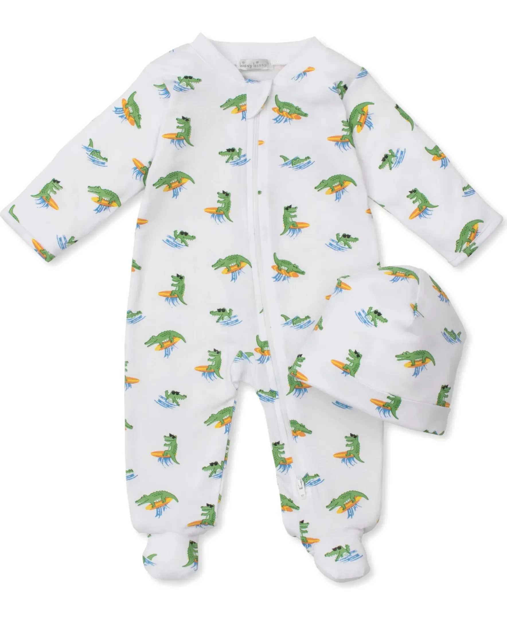 Kissy Kissy Crocodile Capers Zip Footie & Hat Set> Hats|Footies
