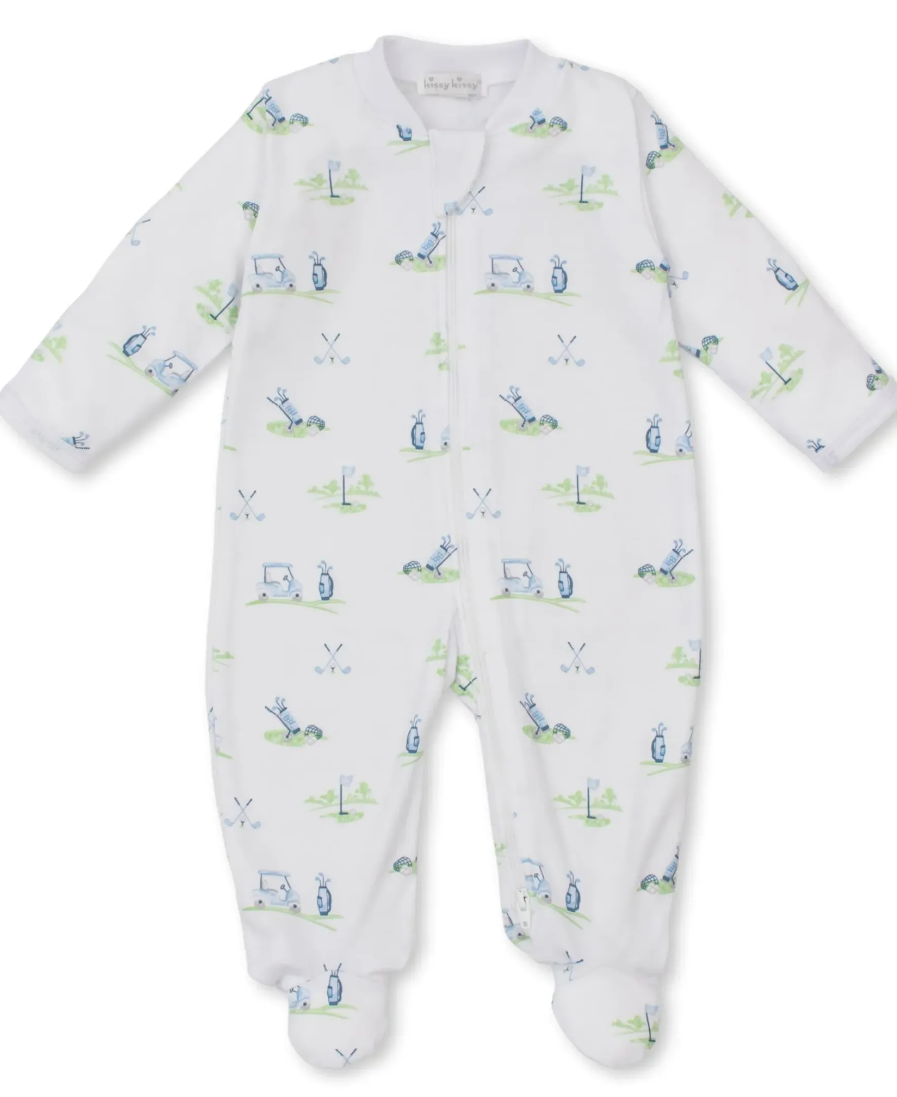 Kissy Kissy Fairway Foursome Blue Zip Footie> Footies|Pajamas