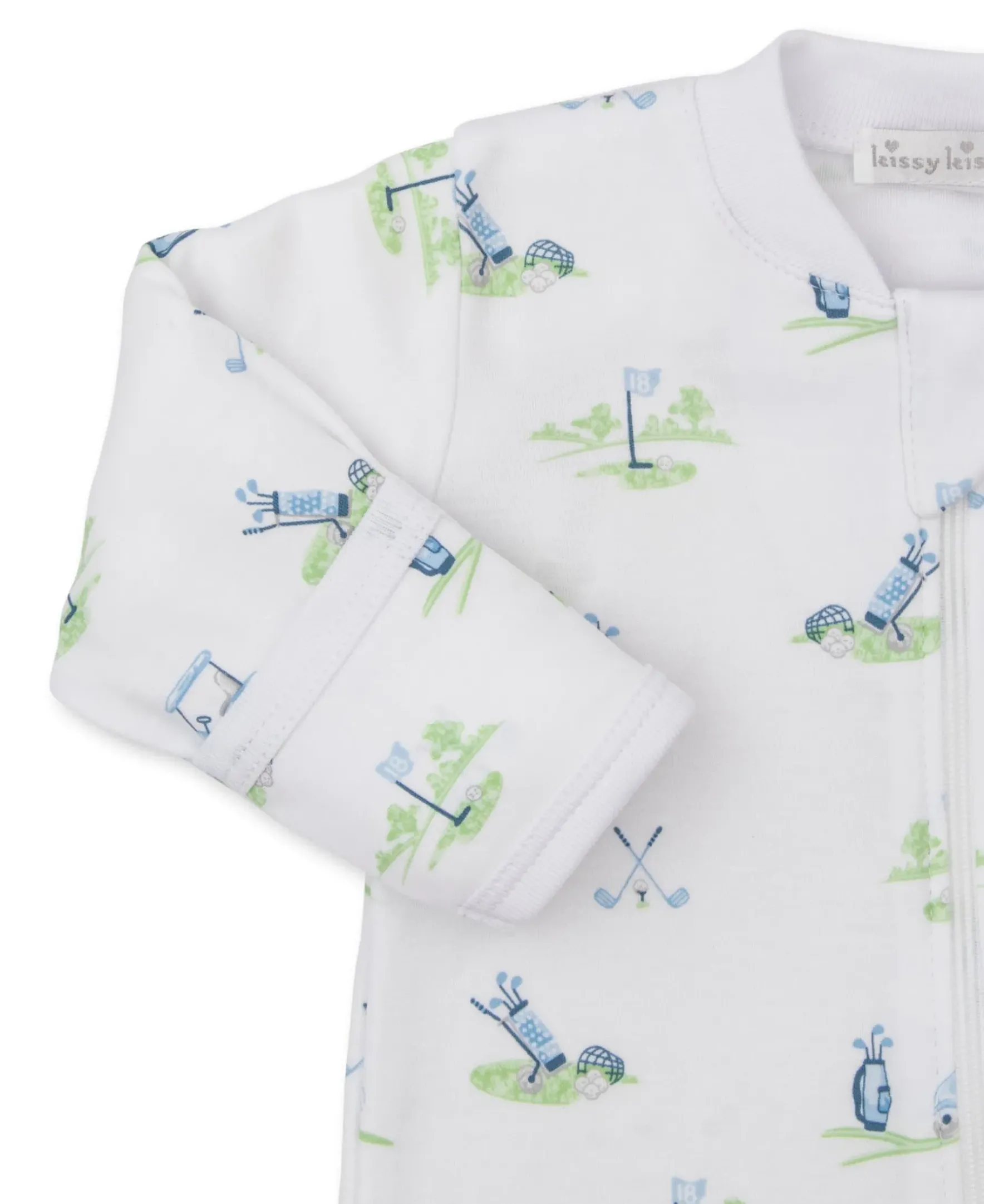 Kissy Kissy Fairway Foursome Blue Zip Footie> Footies|Pajamas