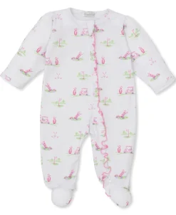 Kissy Kissy Fairway Foursome Pink Zip Footie> Footies|Pajamas