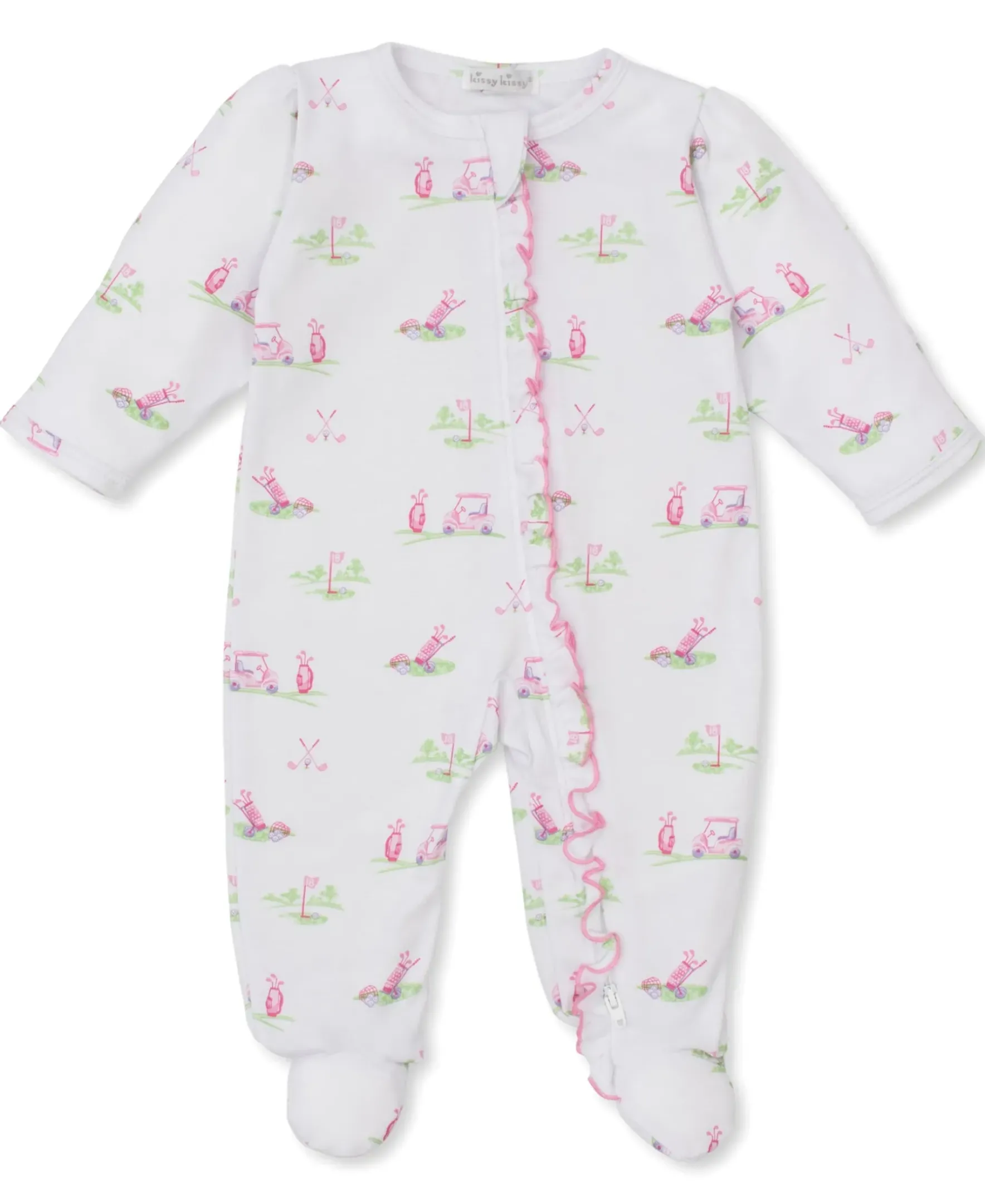 Kissy Kissy Fairway Foursome Pink Zip Footie> Footies|Pajamas