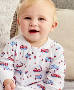 Kissy Kissy Flashing Firetrucks Zip Footie><noscript><img width=