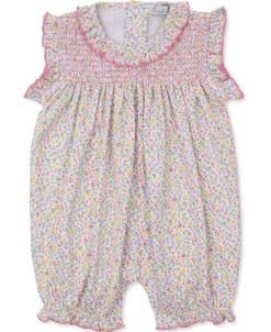 Kissy Kissy Garden Trellis Floral Short Smocked Playsuit> Playsuits|Smocking + Hand Embroidery