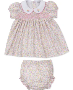 Kissy Kissy Garden Trellis Floral Smocked Dress Set> Dresses + Bubbles|Smocking + Hand Embroidery