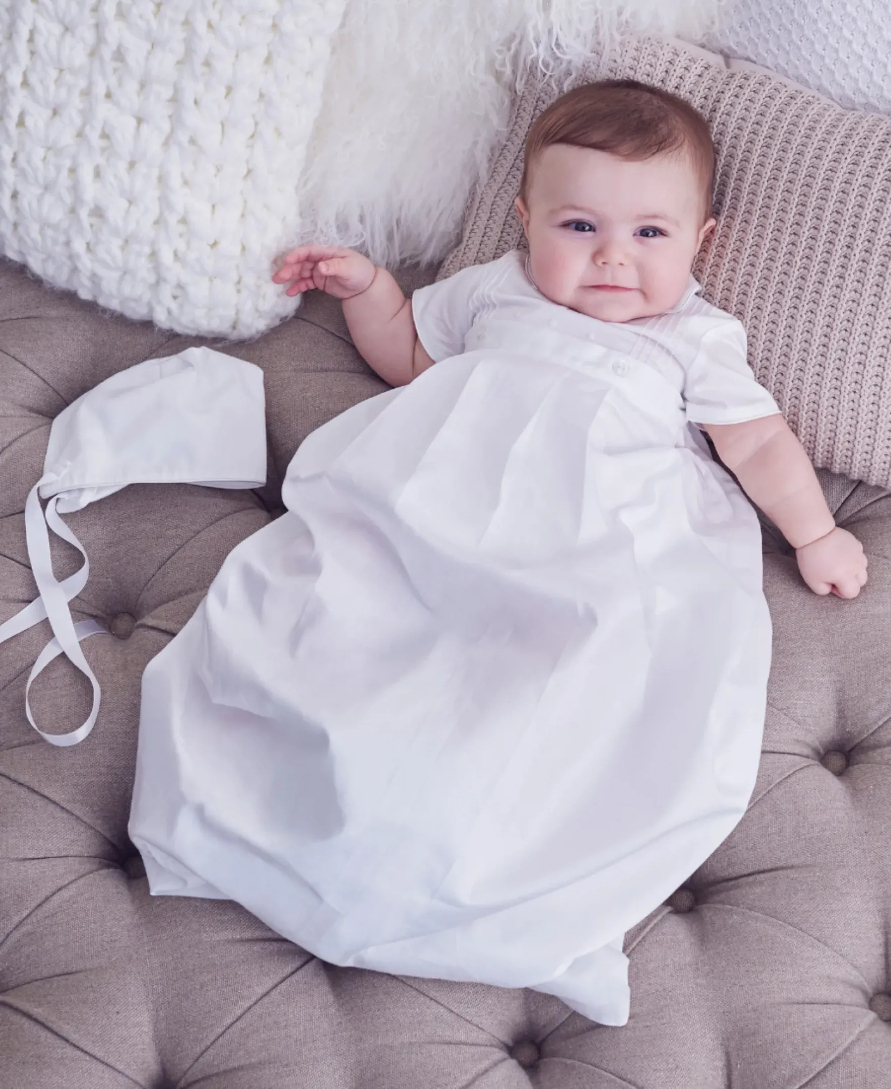 Kissy Kissy Graham Christening Convertible Gown & Hat Set> Hats|Convertible Gowns