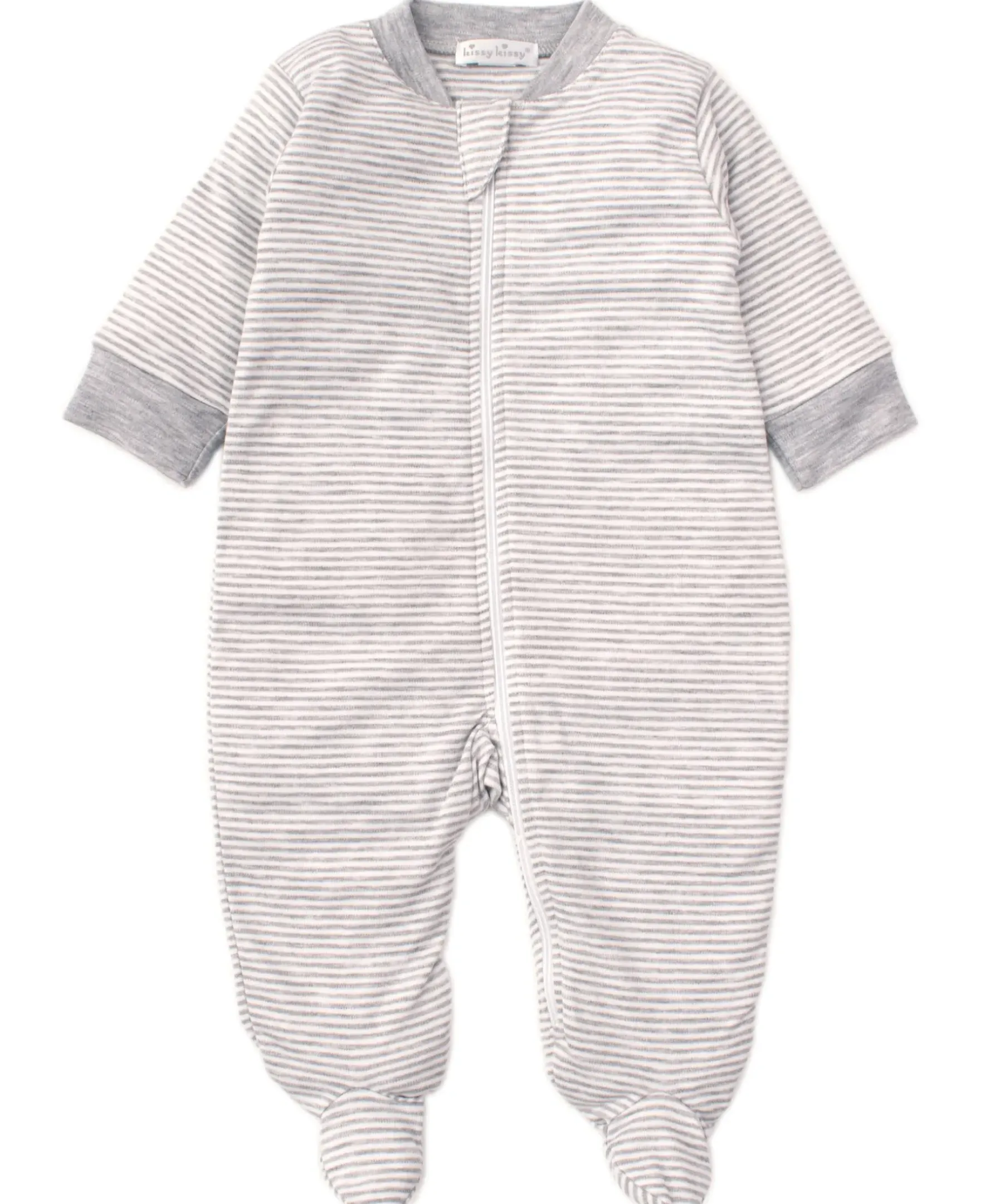 Kissy Kissy Gray Kissy Essentials Stripe Zip Footie> Footies|Pajamas