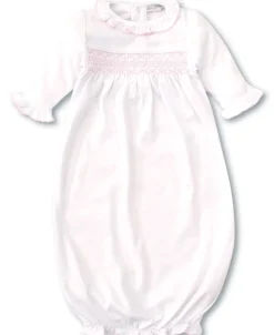 Kissy Kissy Hand Smocked CLB Charmed Sack Gown> Smocking + Hand Embroidery|White Basics