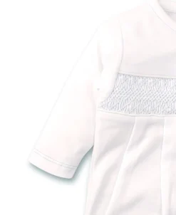 Kissy Kissy Hand Smocked CLB Charmed White/Blue Footie> Smocking + Hand Embroidery|White Basics