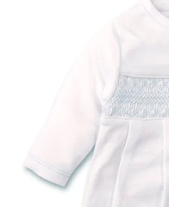 Kissy Kissy Hand Smocked CLB Charmed White/Blue Sack Gown> Smocking + Hand Embroidery|White Basics