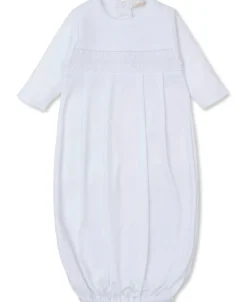 Kissy Kissy Hand Smocked CLB Charmed White Sack Gown> Smocking + Hand Embroidery|White Basics