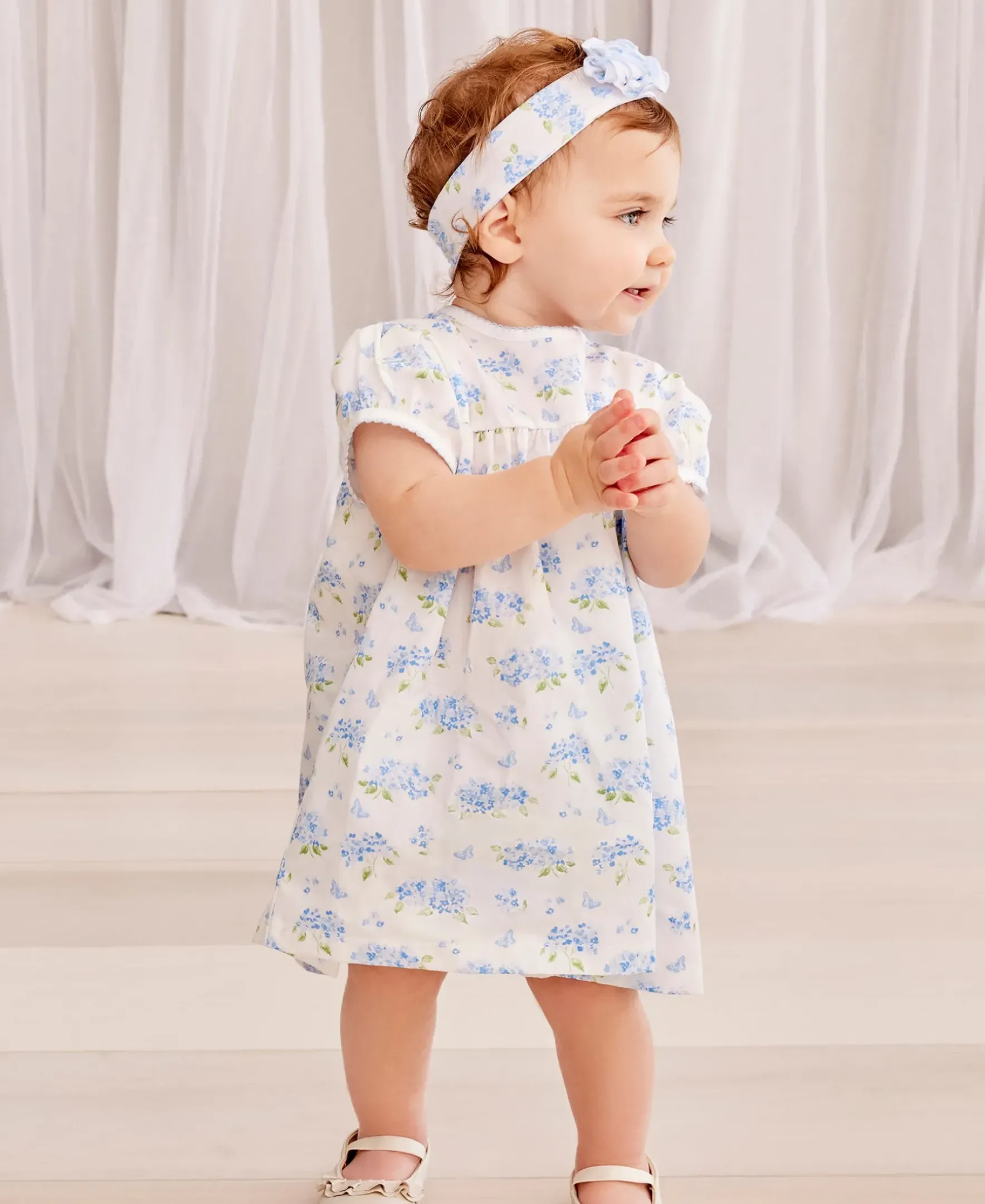 Kissy Kissy Heavenly Hydrangeas Blue Woven Dress Set> Dresses + Bubbles