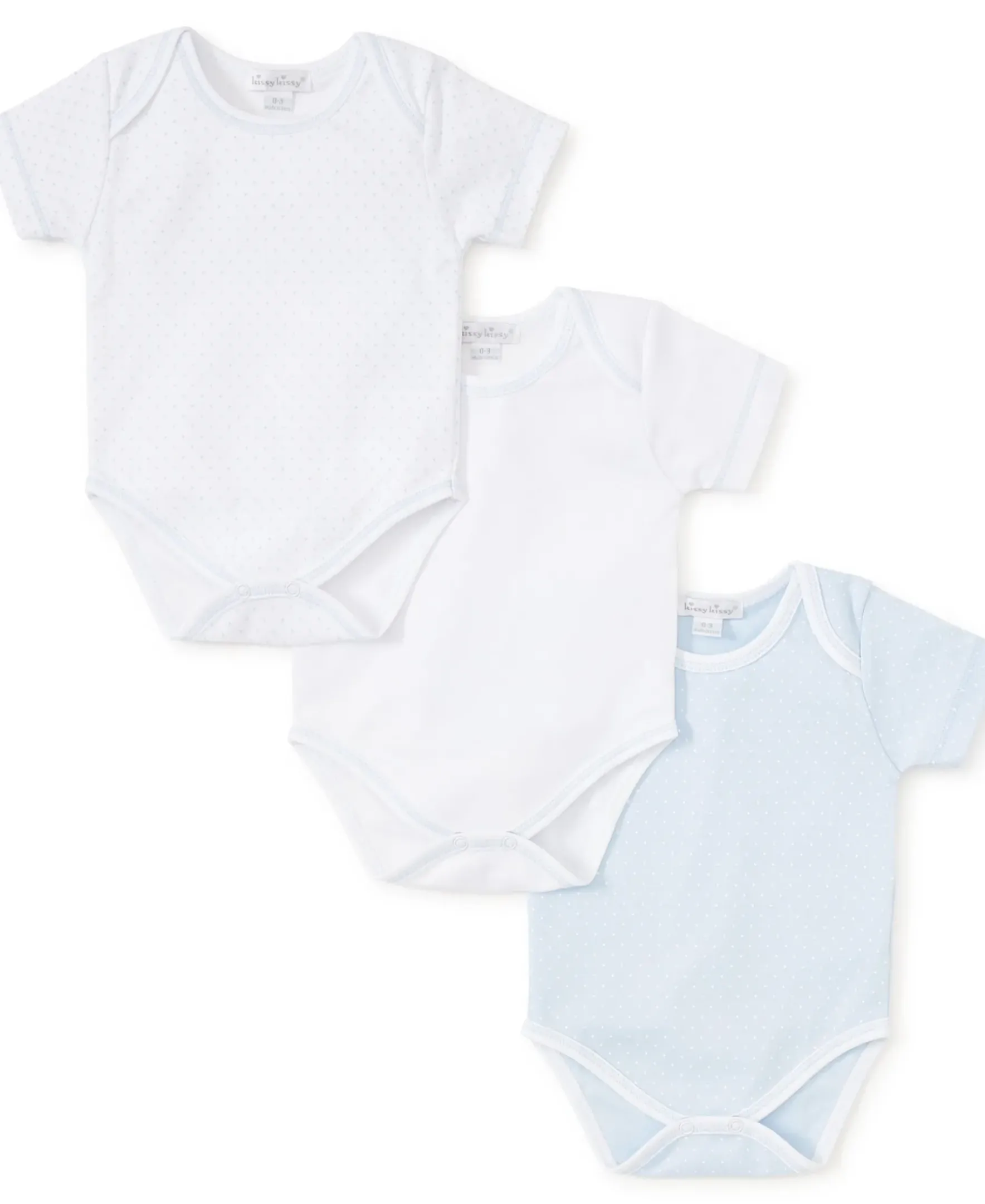 Kissy Kissy Kissy Dots Blue 3 Pack Bodysuit Set> Bodysuits|Multipacks + Sets