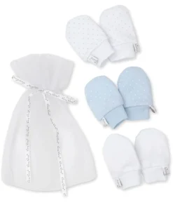 Kissy Kissy Kissy Dots 3 Pack Blue Mittens Set w/ Tulle Bag> Mittens|Multipacks + Sets