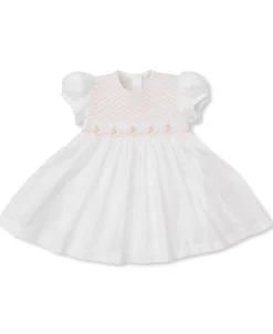 Kissy Kissy Kissy Elegance White Hand Smocked Woven Dress> Dresses + Bubbles|Smocking + Hand Embroidery