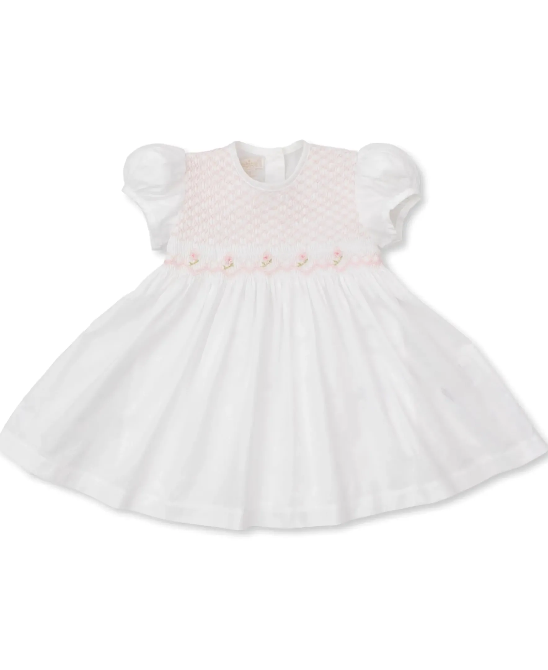 Kissy Kissy Kissy Elegance White Hand Smocked Woven Dress> Dresses + Bubbles|Smocking + Hand Embroidery