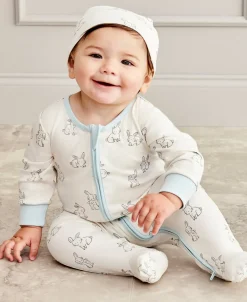 Kissy Kissy Kissy Love Bunny Buddies Blue Zip Footie> Pajamas|Footies