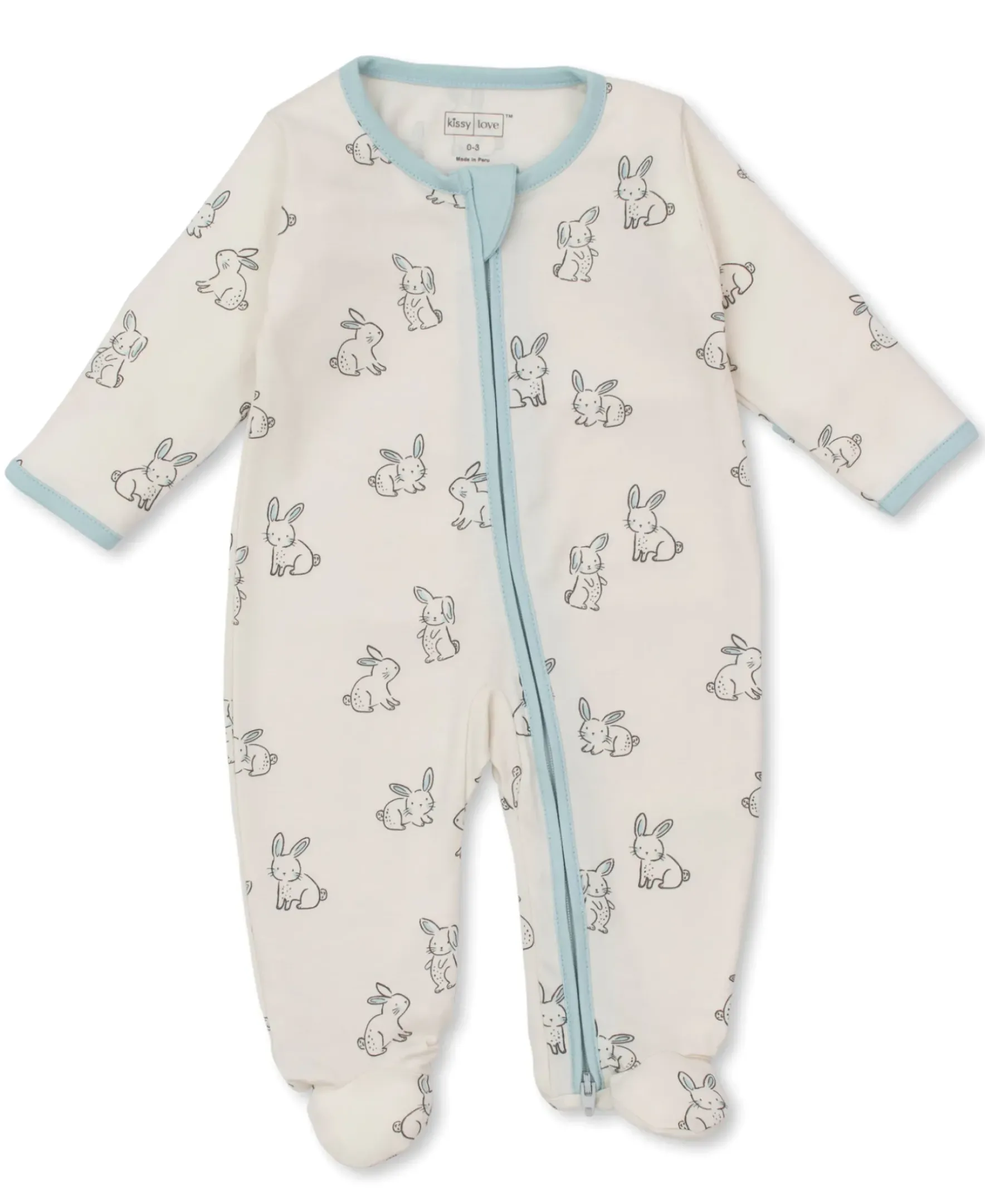 Kissy Kissy Kissy Love Bunny Buddies Blue Zip Footie> Pajamas|Footies