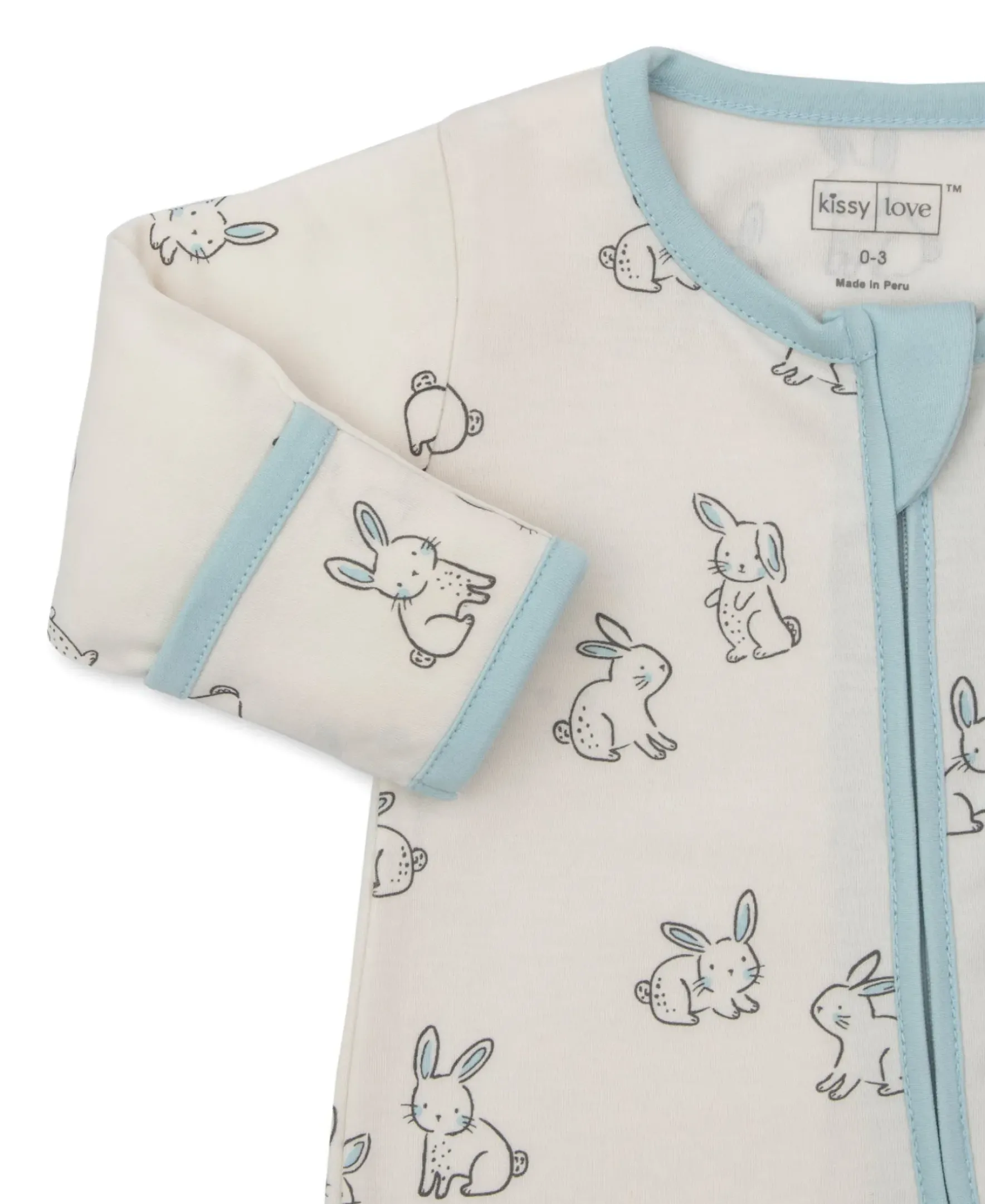 Kissy Kissy Kissy Love Bunny Buddies Blue Zip Footie> Pajamas|Footies