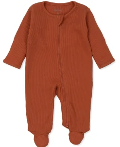 Kissy Kissy Kissy Love Mini Waffle Rust Zip Footie (NB)> Footies|Pajamas