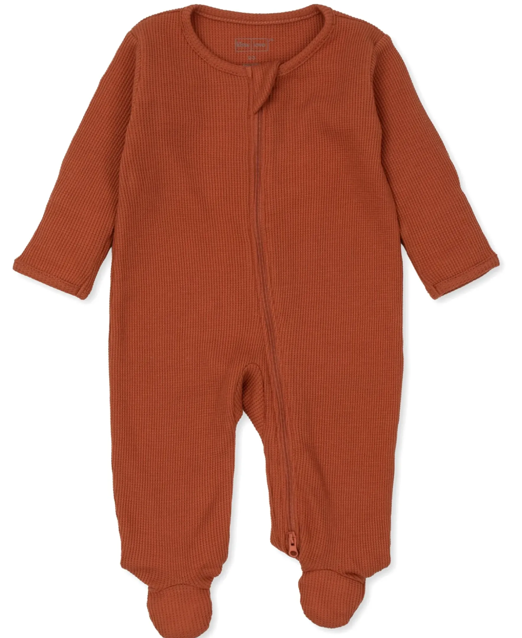 Kissy Kissy Kissy Love Mini Waffle Rust Zip Footie (NB)> Footies|Pajamas