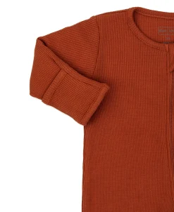Kissy Kissy Kissy Love Mini Waffle Rust Zip Footie (NB)> Footies|Pajamas