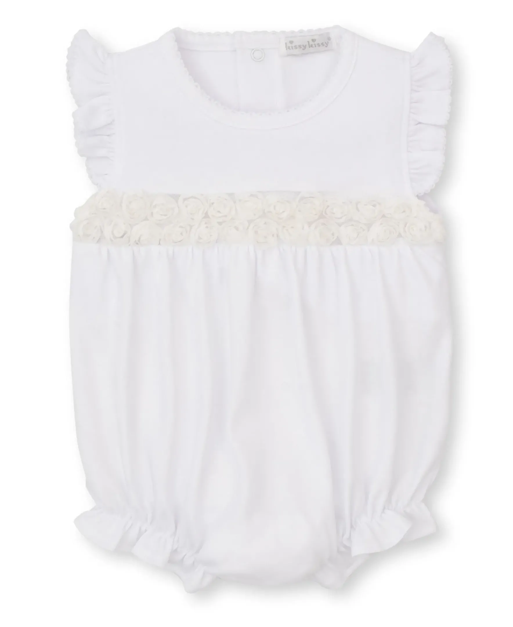 Kissy Kissy Miniature Roses White Smocked Bubble> Rompers|Dresses + Bubbles
