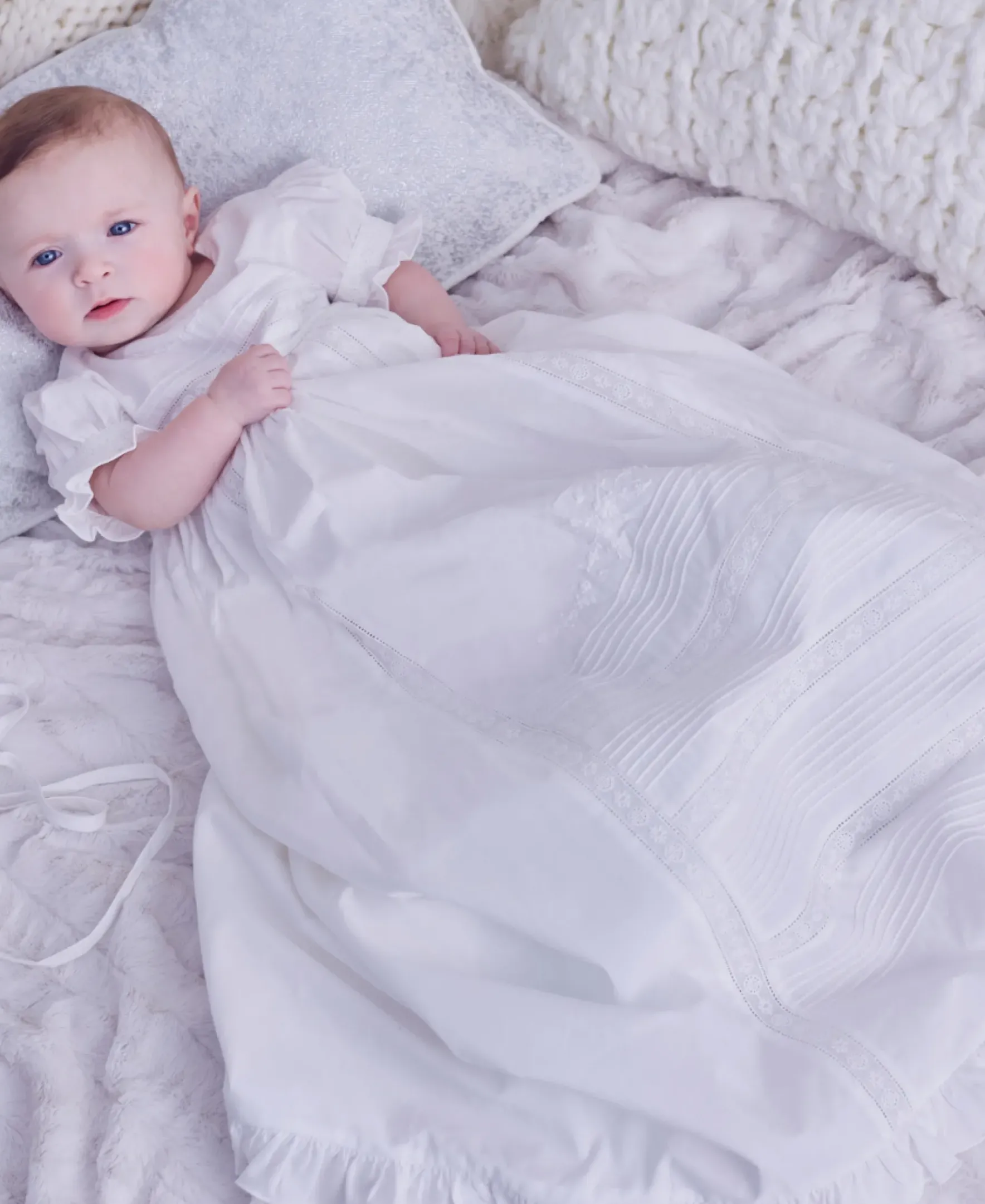 Kissy Kissy Nicole Christening Gown & Hat Set> Hats|Smocking + Hand Embroidery