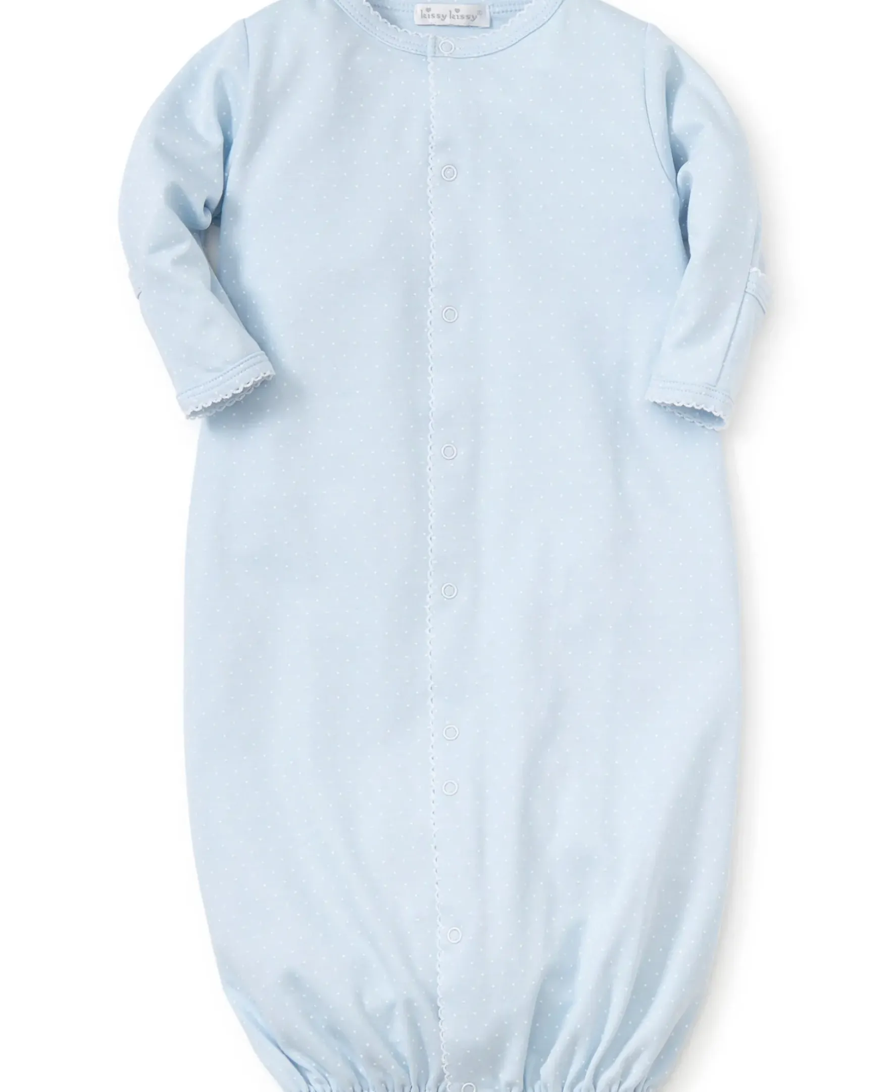 Kissy Kissy Personalized Blue/White New Kissy Dots Conv. Gown> Convertible Gowns|White Basics