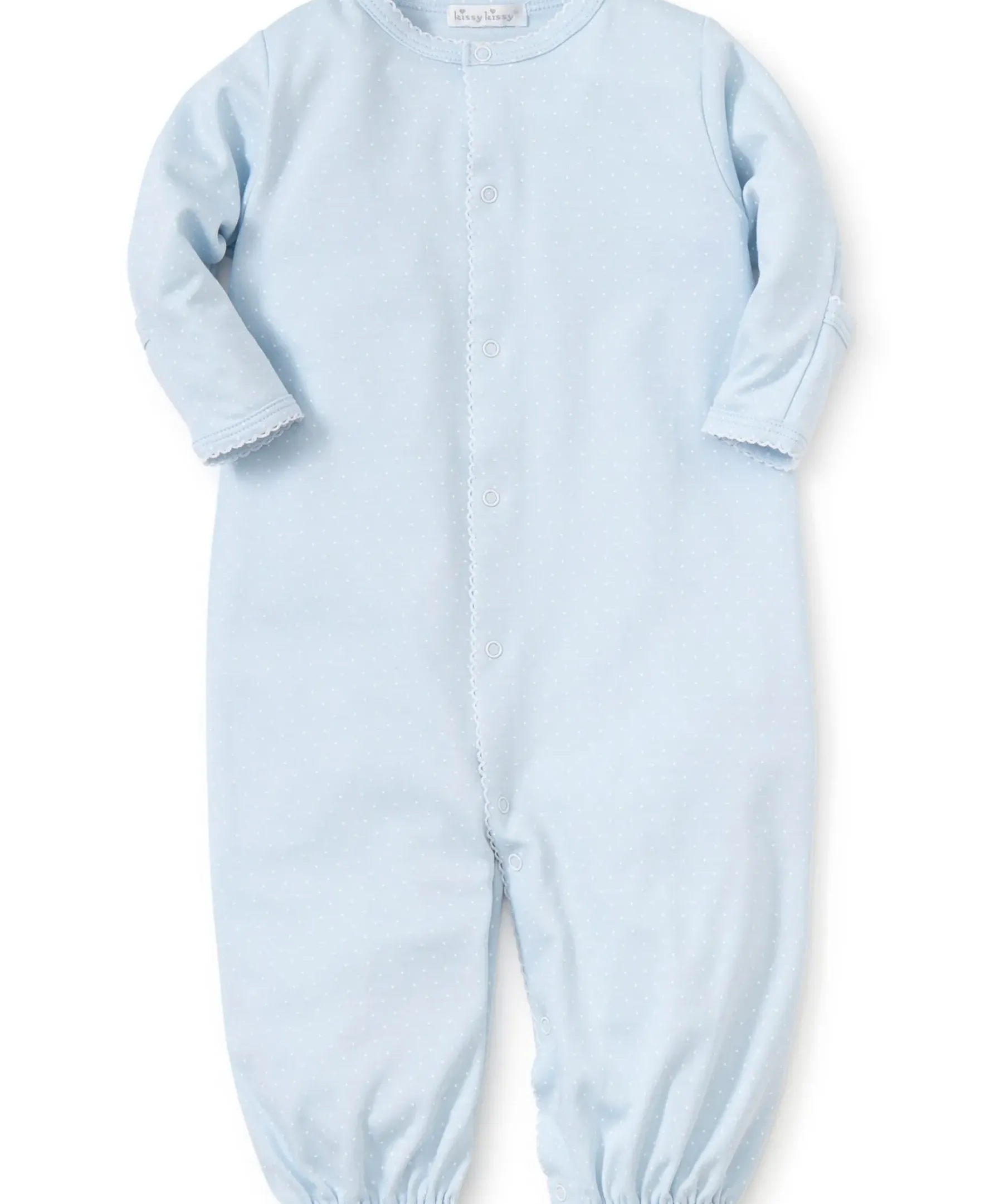 Kissy Kissy Personalized Blue/White New Kissy Dots Conv. Gown> Convertible Gowns|White Basics