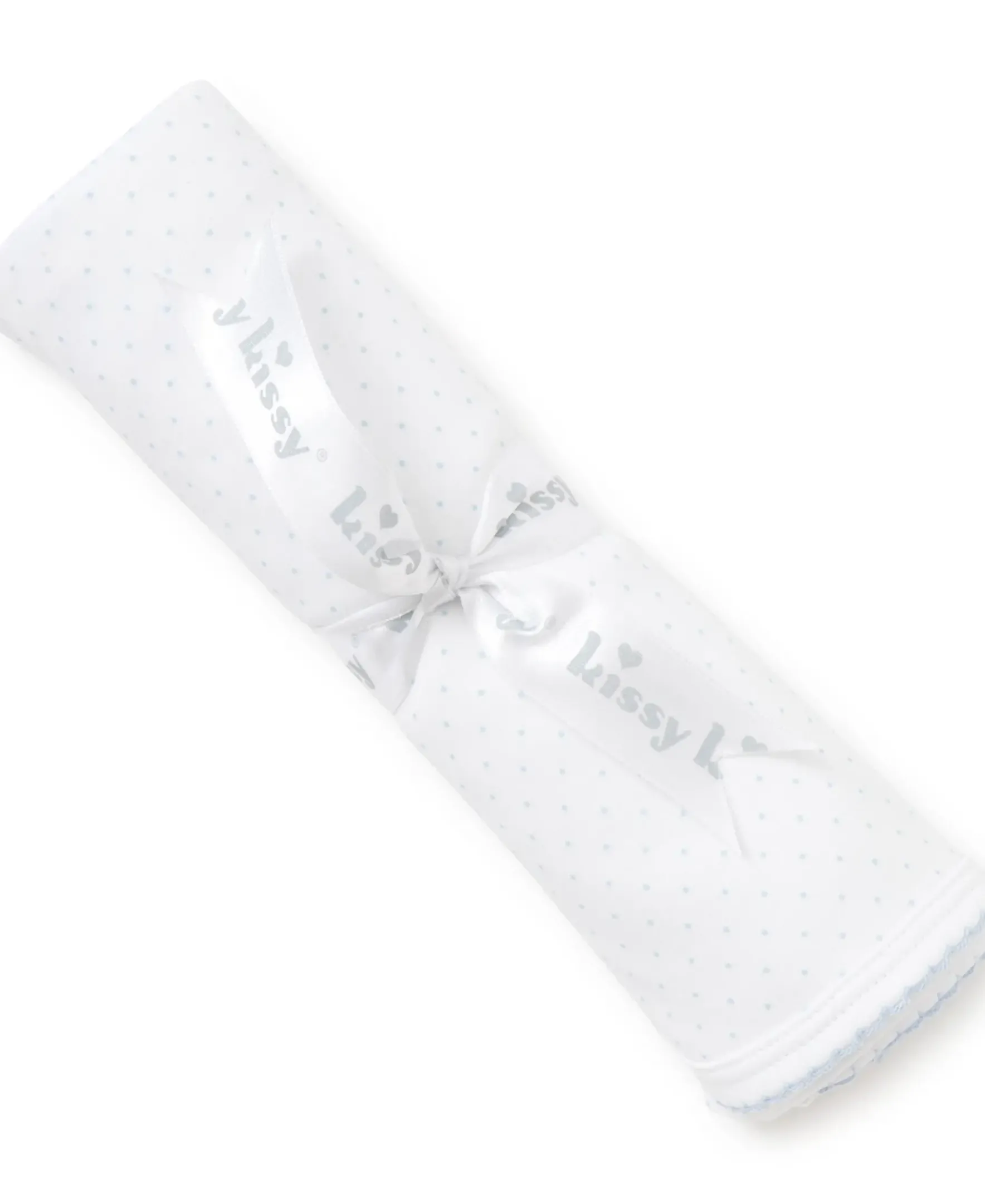 Kissy Kissy Personalized White/Blue New Kissy Dots Blanket> Blankets|White Basics