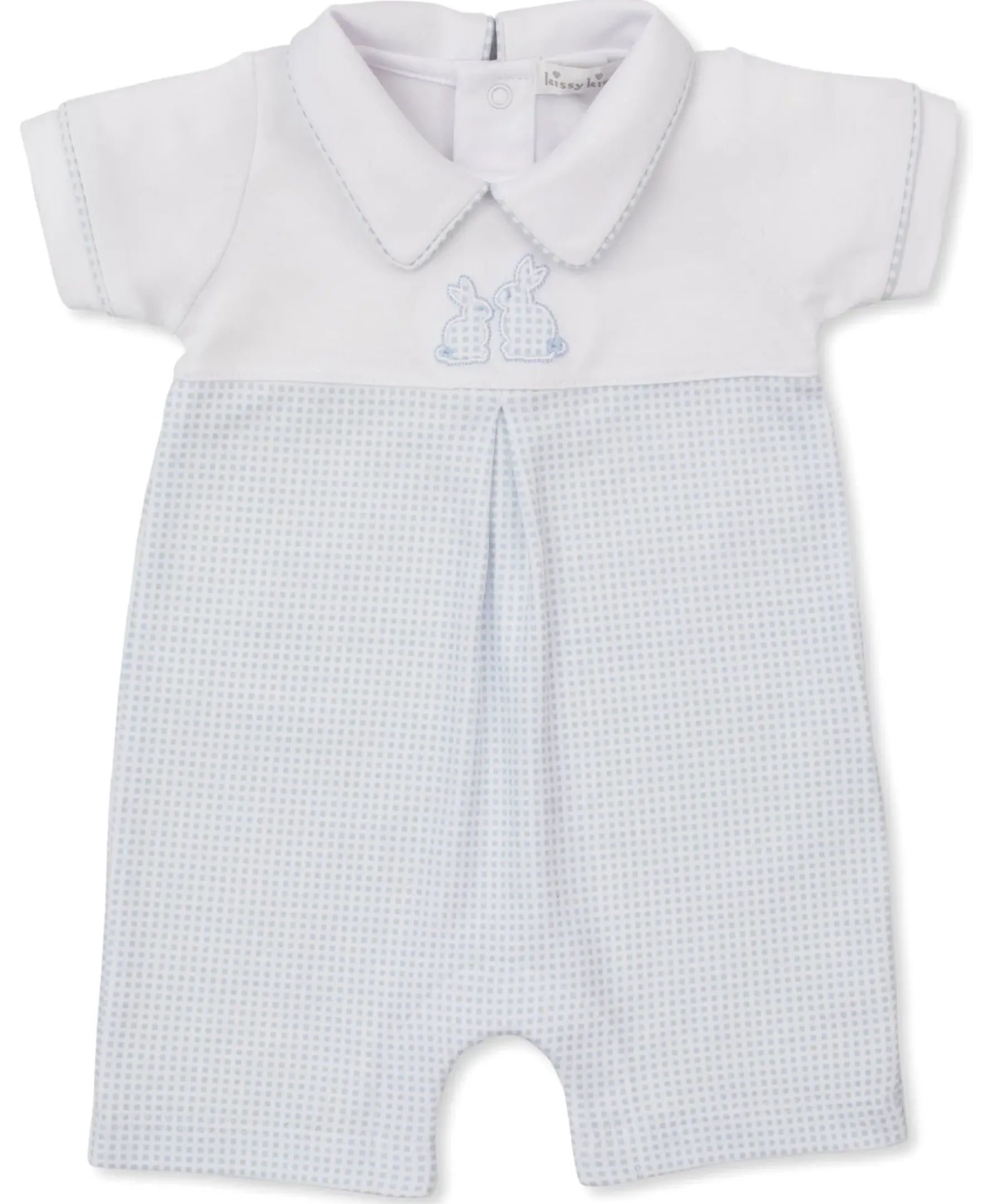 Kissy Kissy Pique Bunny Bash Blue/White Short Gingham Playsuit> Playsuits|White Basics