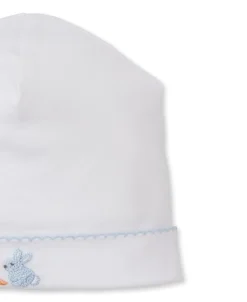 Kissy Kissy Premier Baby Bunny Patch Hand Emb. White/Blue Hat> Hats|Smocking + Hand Embroidery