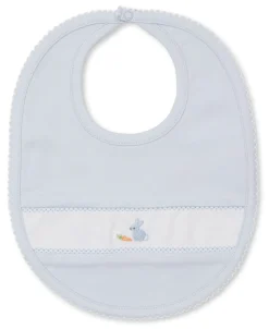 Kissy Kissy Premier Baby Bunny Patch Hand Emb. Blue Bib> Bibs|Smocking + Hand Embroidery