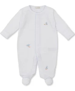 Kissy Kissy Premier Baby Bunny Patch White/Blue Footie> Footies|Smocking + Hand Embroidery