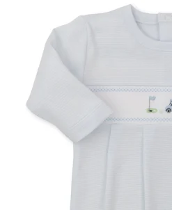 Kissy Kissy Premier Fairway Foursome Hand Emb. Stripe Footie> Footies|Smocking + Hand Embroidery