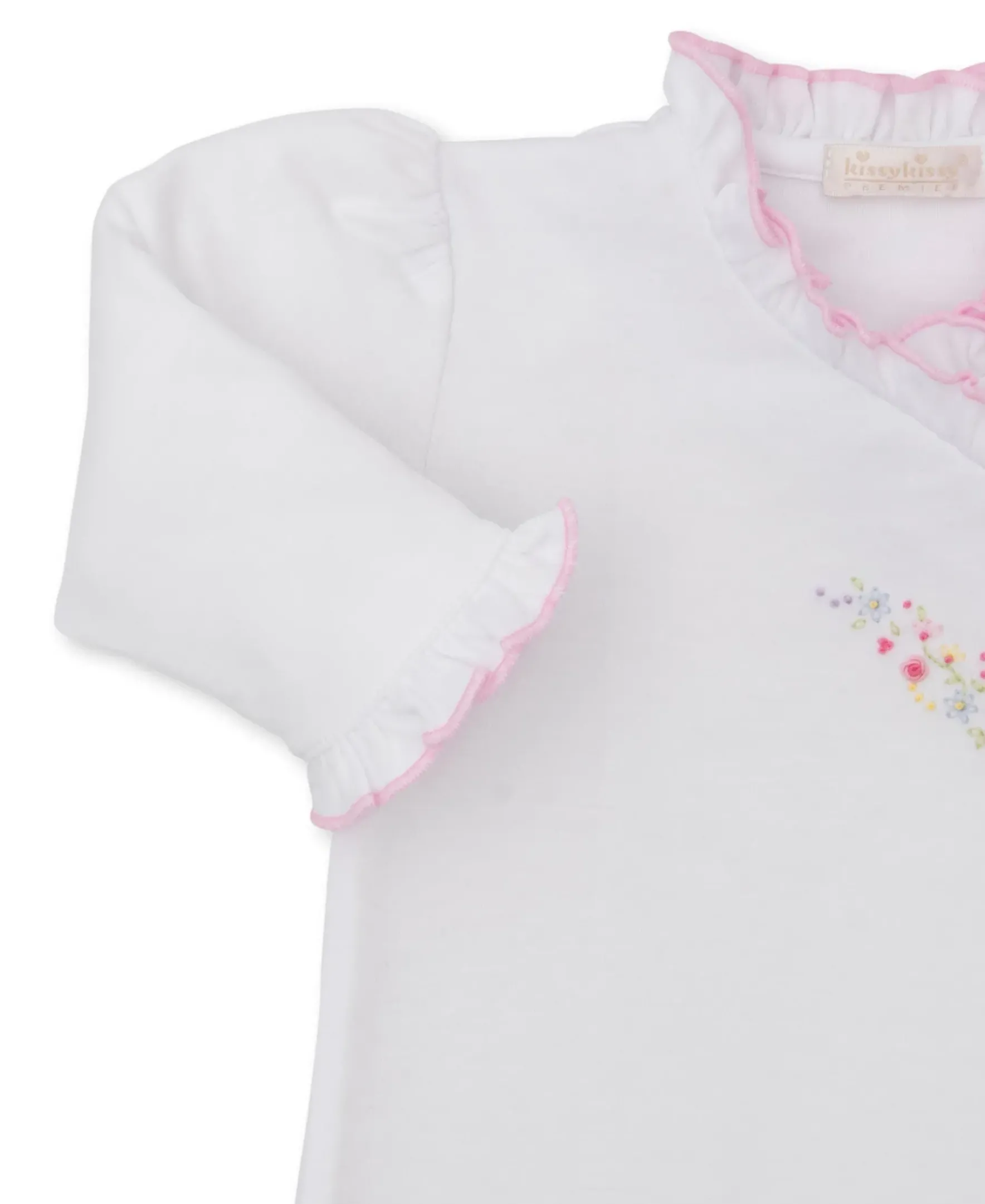 Kissy Kissy Premier Flowers & Vines White Hand Emb. Sack> Smocking + Hand Embroidery|White Basics
